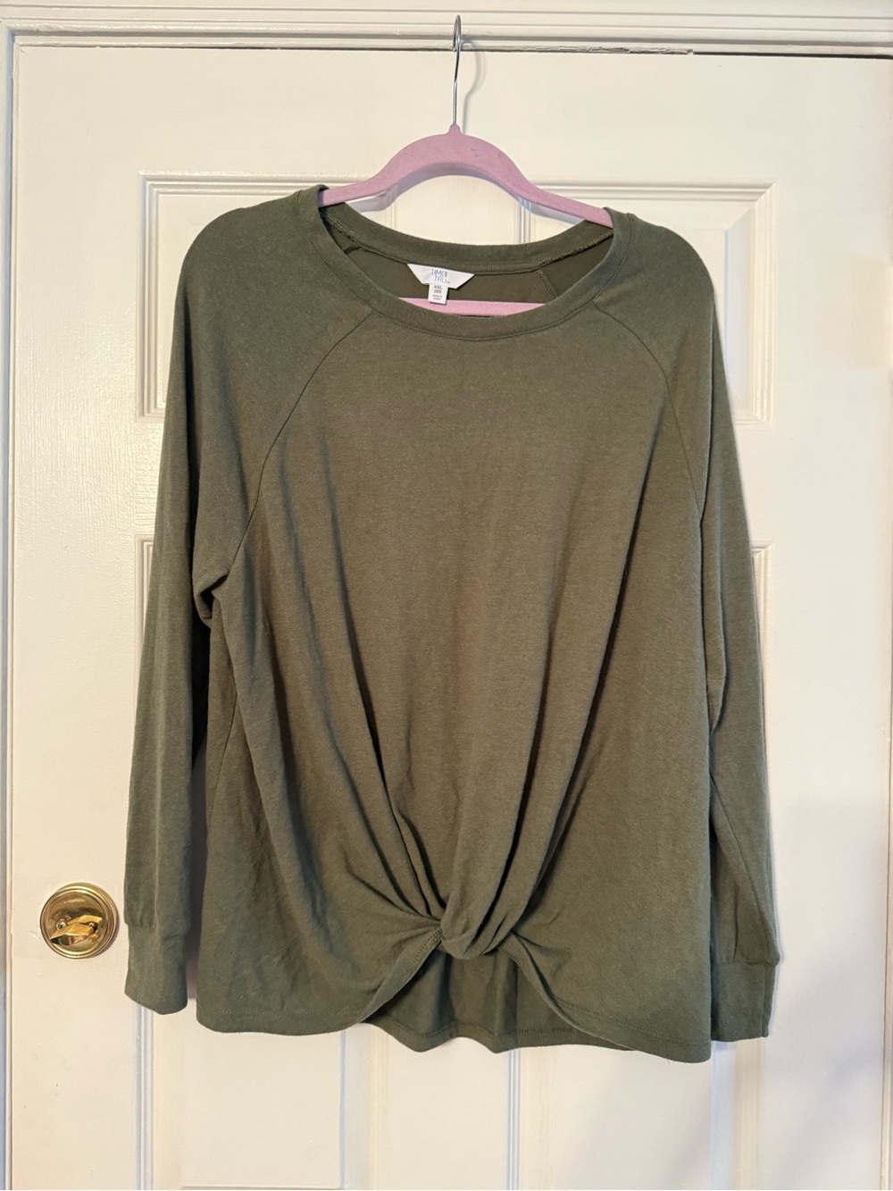 Time and Tru Olive Green Twist-Front Long Sleeve Top